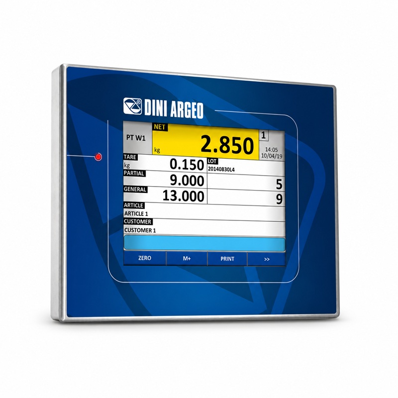 DINI ARGEO 3590EGTB8 – dotykový vážní indikátor 8", panelový, nerez, IP65