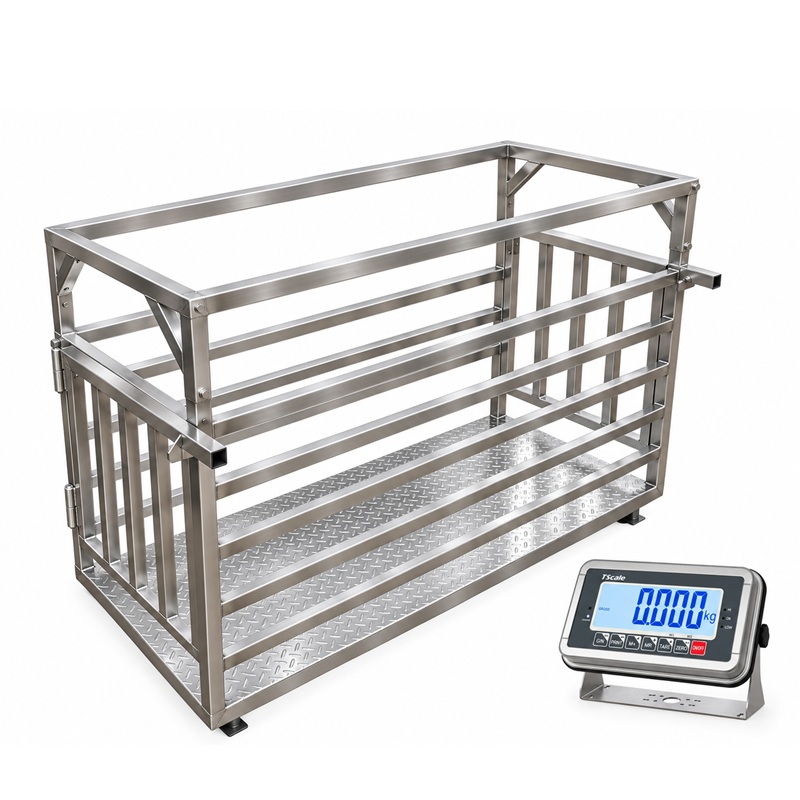Nerezová klecová váha na prasata TS-BWSN, 300 kg / 100 g, 600 × 1500 mm, ověřitelná