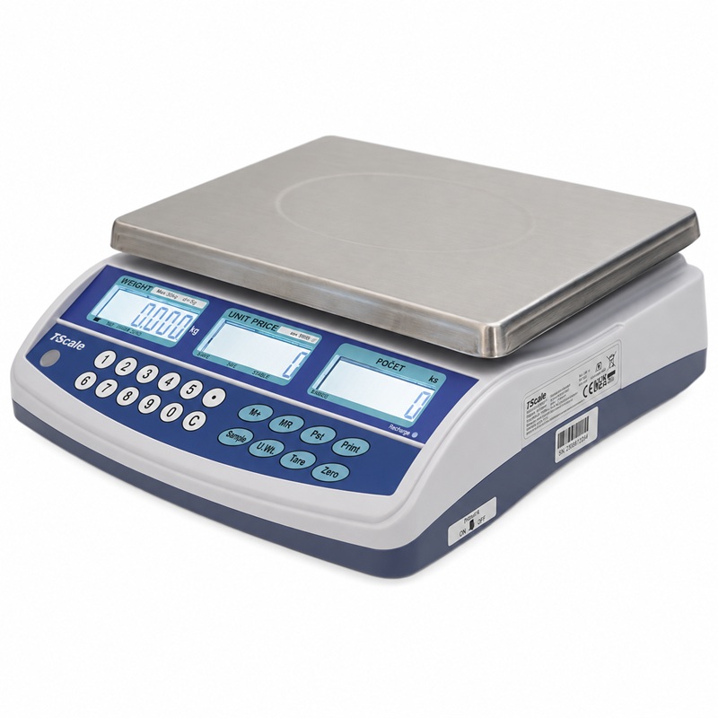 Stolní počítací váha TSCALE QHC15D, 6/15 kg, 2/5 g, 300 × 230 mm, ověřená