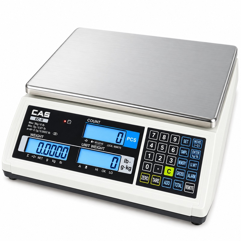 Počítací váha CAS EC-2, 30 kg / 1 g, 300 × 215 mm, možnost externí plošiny